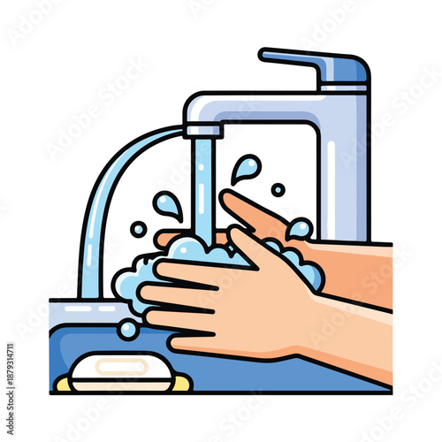 A person washing hands under a running faucet