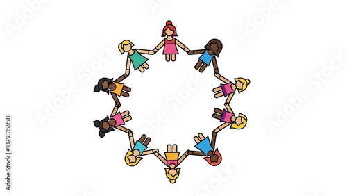 Diverse children holding hands in circle.