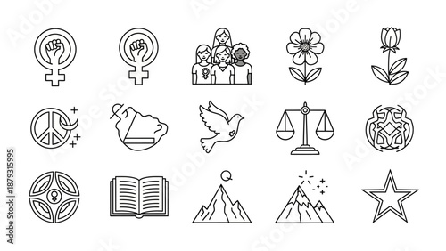 Symbols of peace and religion icons.