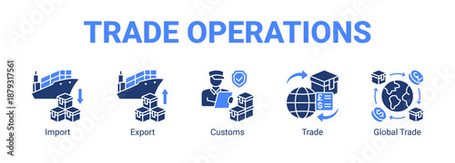 Trade Operations web banner icon concept, with Import, Export, Customs, Trade.
