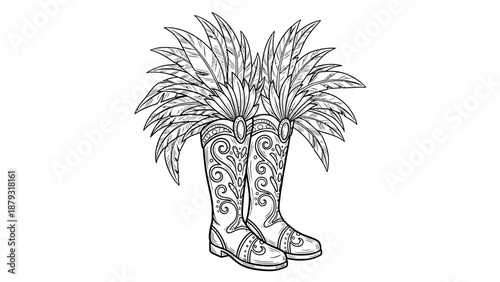 Decorative Cowboy Boots with Feathers.