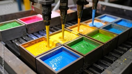 Industrial Process: Automated Filling of Colorful Paint Boxes