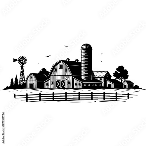 Rural Farm Landscape Illustration