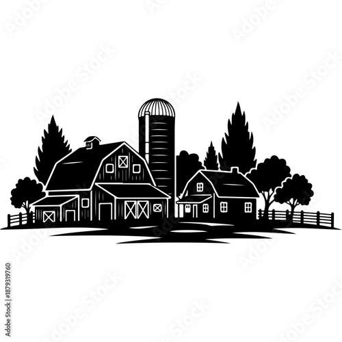 Farmhouse with Barn and Silo