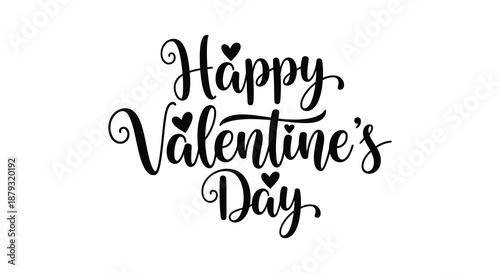 Elegant black lettering displays the phrase happy valentine s day in a flowing artistic silhouette