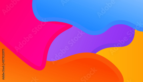 Vibrant abstract background with flowing, organic shapes in bright blue, pink, purple, orange, and yellow hues, creating a dynamic and modern design.