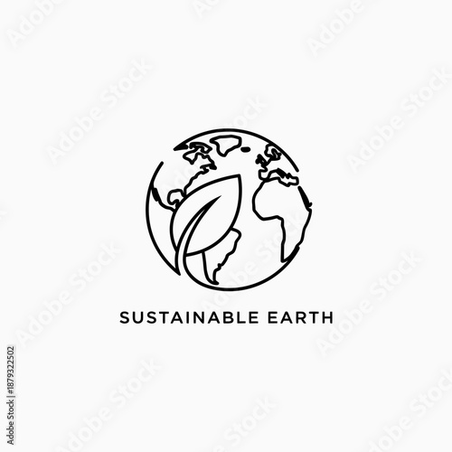 Sustainable Earth Globe Leaf Line Art Icon