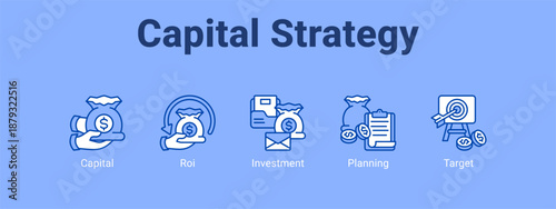 Capital Strategy web banner icon vector illustration concept ,  with icon of Capital, Roi, Investment.