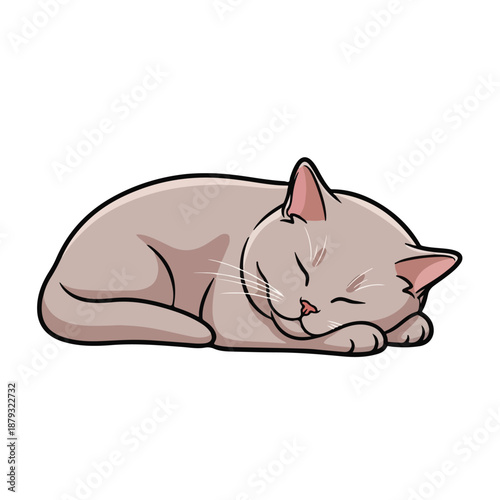 A serene cartoon cat sleeps peacefully on a clean surface