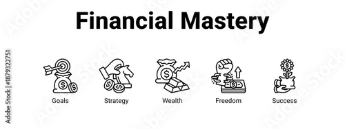 Financial Mastery web banner icon vector illustration concept ,  with icon of Goals, Strategy, Wealth.