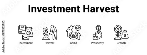 Investment Harvest web banner icon vector illustration concept ,  with icon of Investment, Harvest, Gains.