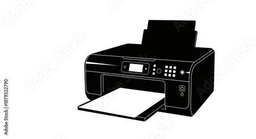 Black silhouette of a modern all-in-one office printer.