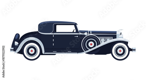 Elegant vintage car in dark blue with white wall tires