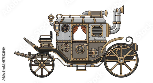 Steampunk Vehicle Illustration with Victorian Style Design