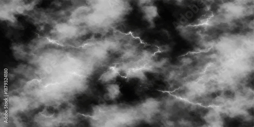 Dramatic white smoke swirls like an abstract storm cloud against a dark black night sky texture to create a moody nature backdrop
