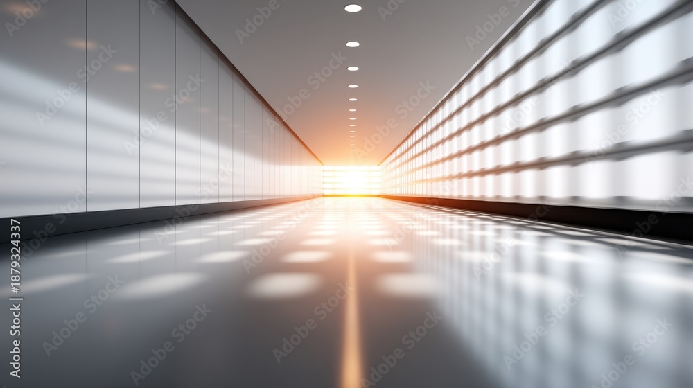Obraz premium Bright and Modern Corridor with Illuminated Walls and Reflective Floor in a Contemporary Architectural Style