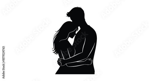 A tender moment captured in black and white a couple embracing with a striking silhouette