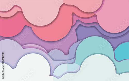 A serene landscape of layered pastel clouds viewed from below in a whimsical illustration