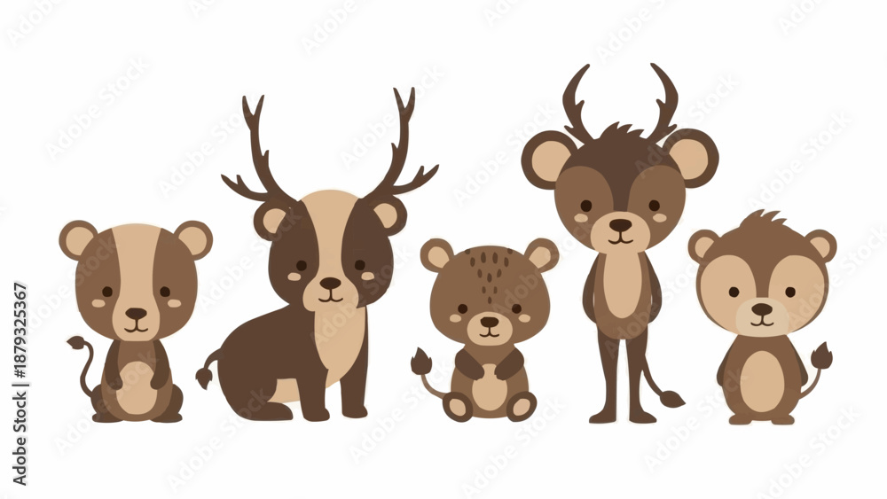 Obraz premium Cute cartoon forest animals collection on white background.