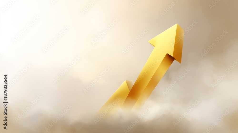 Fototapeta premium Golden Arrow Rising Through Clouds, Symbolizing Growth, Success, and Positive Change in Business or Personal Development Contexts
