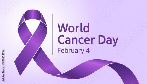 Wallpaper Mural World Cancer Day Awareness: A vibrant purple ribbon gracefully forms a loop, symbolizing unity, support, and hope in the fight against cancer, with the date February 4 prominently displayed. Torontodigital.ca