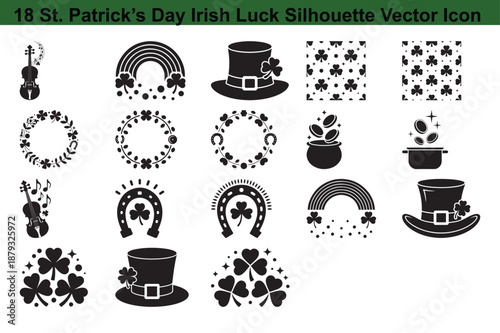 St patricks day irish silhouette vector icon collection 