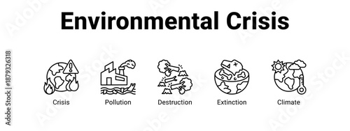 Environmental Crisis web banner icon vector illustration concept ,  with icon of Crisis, Pollution, Destruction.