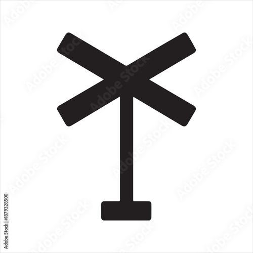 Silhouette railroad crossing sign black and white icon Vector illustration