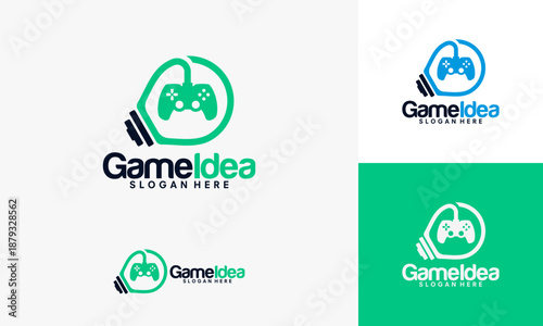 Creative Game Idea Logo Design with Light Bulb and Controller.