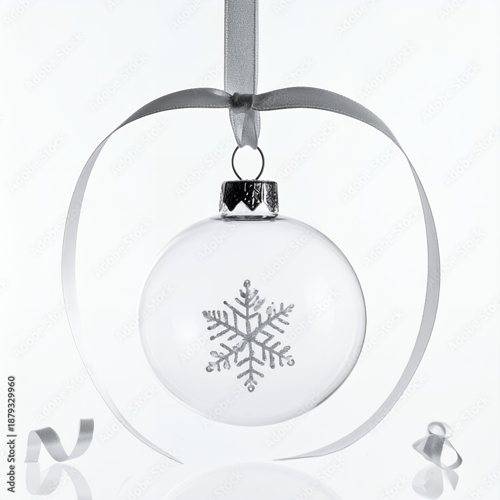 Fototapeta premium Elegant Christmas Ornament with Snowflake Design and Ribbon.