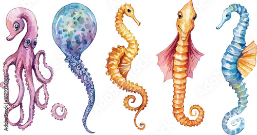 An ancient oriental gold dragon and octopus vector illustration featuring a fantasy sea animal pattern for a cartoon tattoo design on a white background