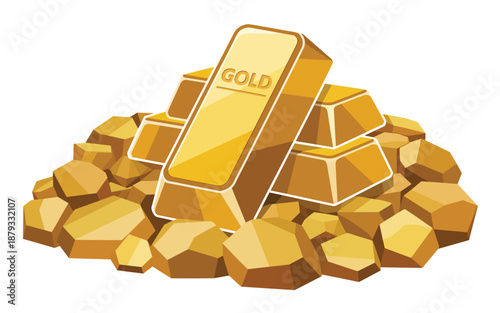 A pile of gold bars and nuggets stacked haphazardly on a surface viewed from a slightly elevated angle