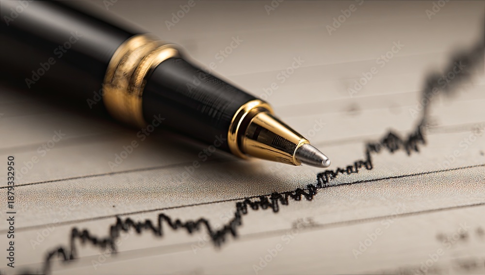 Fototapeta premium Elegant writing instrument poised above a fluctuating financial chart