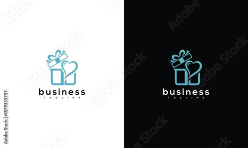 A business logo featuring a heart-shaped gift box on a contrasting background viewed from directly above