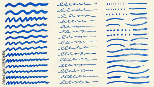 Blue Hand-Drawn Line Dynamics Set – 60+ Expressive Stroke Variations for Motion, Texture, and Emotion in Art, Illustration, and UI Design Use