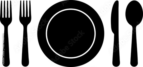 Cutlery and Plate Icon Vector Restaurant Food Dinner Tableware