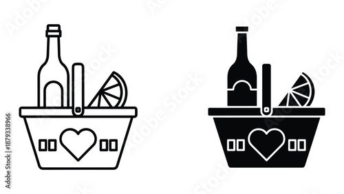 Wine bottle and glass in bucket with lemon