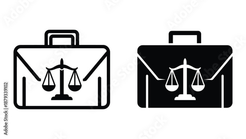 Lawyer briefcase with scales of justice icon
