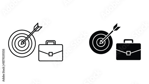 Target and briefcase icon set for business and marketing