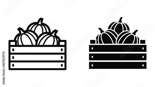 Pumpkins in wooden crates illustration