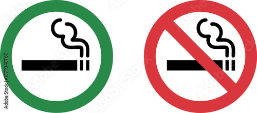 Smoking Allowed and No Smoking Signs Icons Set Vector Cigarette Symbol
