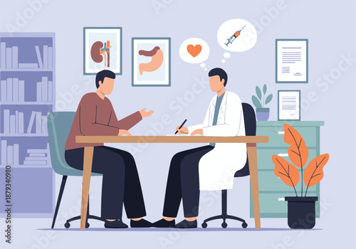 Doctor and patient discussing health in a modern medical office