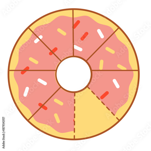 Donut three-sixths pink visual perfect for teaching 3/6 or 1/2, math lessons, and playful educational designs for kids.