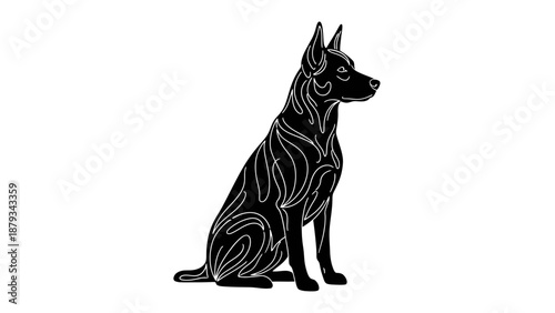 Black German Shepherd Dog Silhouette Vector Illustration