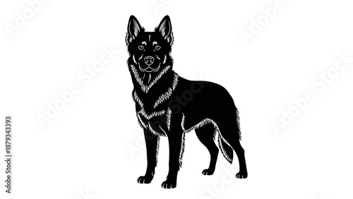 Black German Shepherd Dog Vector Illustration