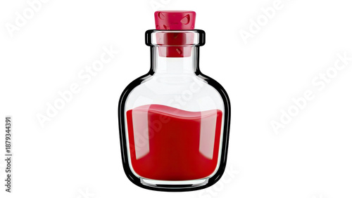 Red Potion in a Glass Bottle with a Cork Stopper