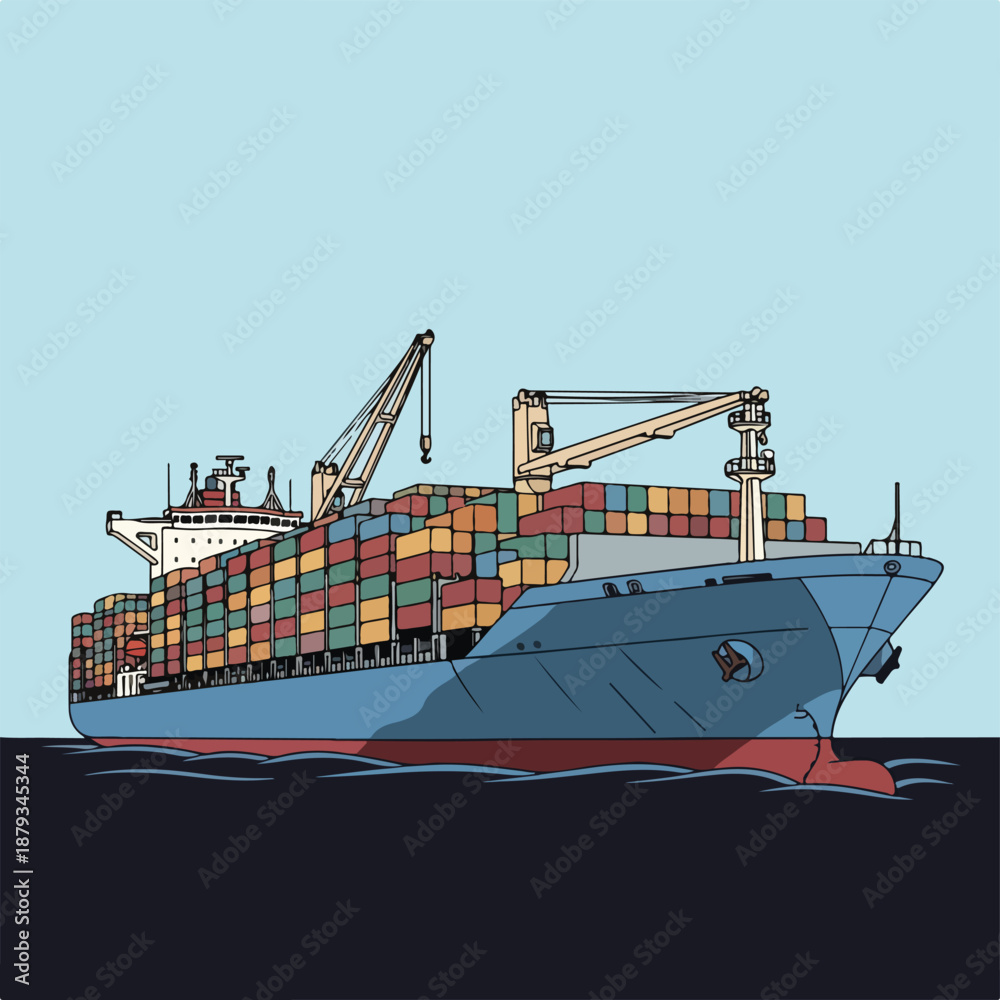 Fototapeta premium Large cargo ship transporting colorful shipping containers on calm waters