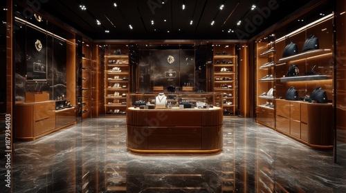 Luxury jewelry store interior, modern design, elegant display