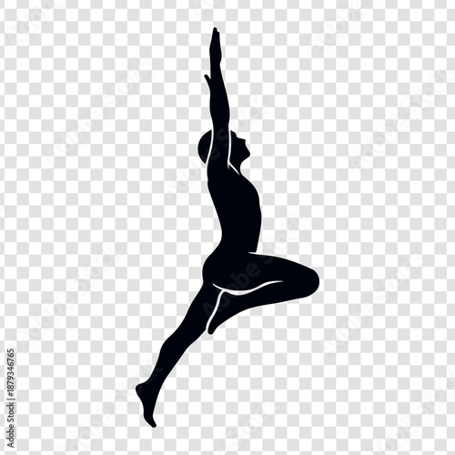 Dynamic dancer silhouette jumping high isolated on Transparent Background