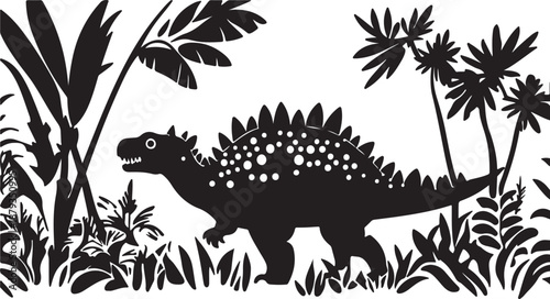 Funny cartoon vector illustration of a cute green dinosaur rex character smiling as a silhouette isolated on white, featuring a fun lizard reptile monster design for wildlife and nature art